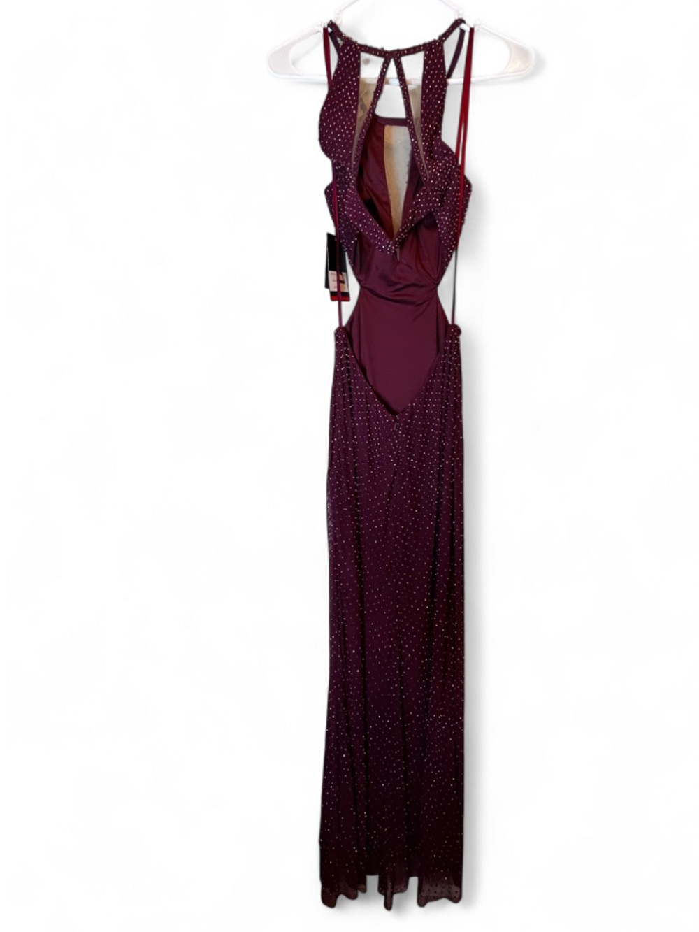 NWT La Femme 23941 Strapy Halter Style Beaded Prom Dress in Garnet Sz 4 - Picture 7 of 9